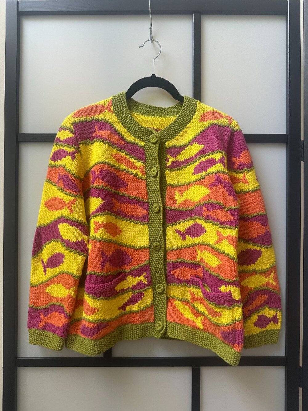 Quichua Village Ecuador Handmade 100% Cotton Sweater Bright Button Sz S/M